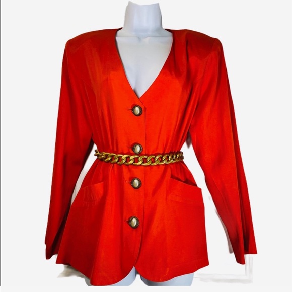 🔥 PRICE DROP🔥 Vintage Burnt Orange Blazer & High Waisted Pleated Front Trouses - Picture 6 of 7